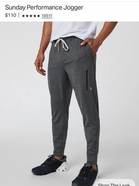Vuori Men’s Charcoal Heather Sunday Performance Joggers Large Like New Gray